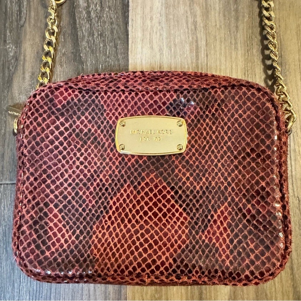 Michael Kors Hamilton Red Black Python Embossed L… - image 1